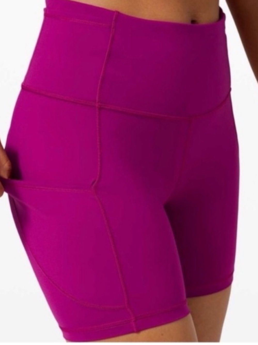 Athleta High-Waist Fuchsia Bike Shorts with Side Pocket